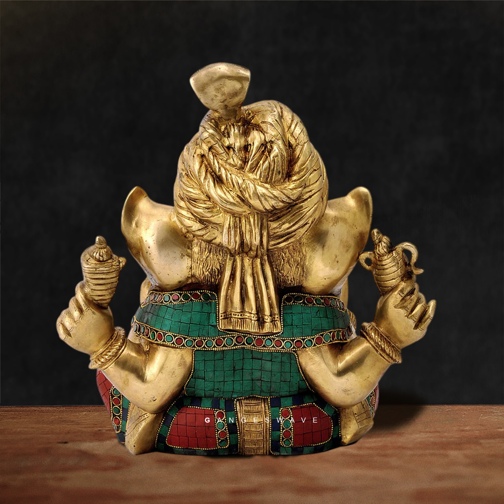 Ganesha Brass Murti with Stone Inlay Work - 14 inches - Image 2
