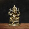 Ganeshji Brass Statue Sitting in Chowki - 15 inches