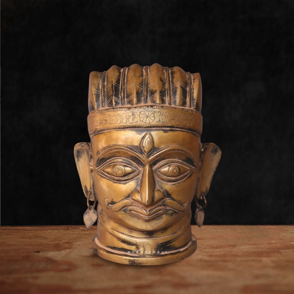 Vintage Finish Brass Kanoba Head Statue - 9 inches