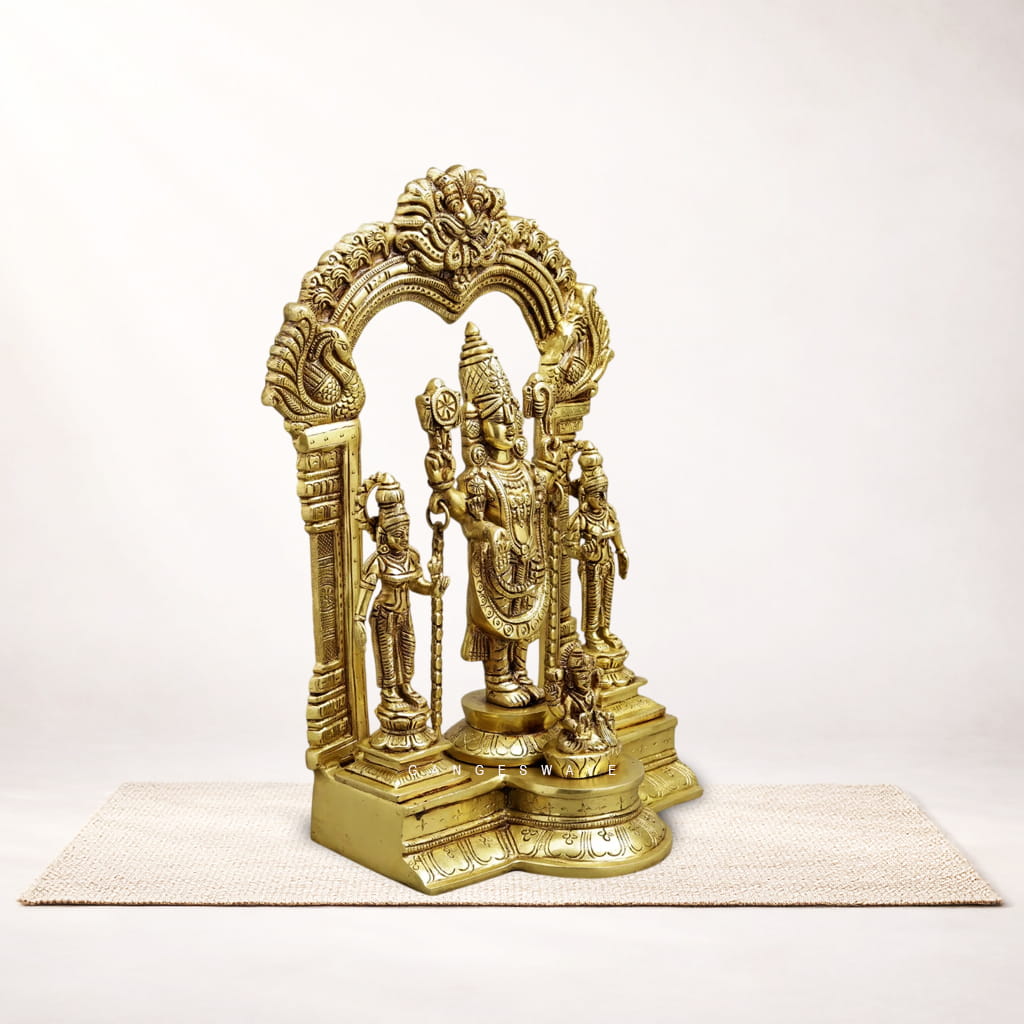 Balaji with Sridevi, Bhudevi and Garuda Brass Idol - 15.5 inches - Image 2