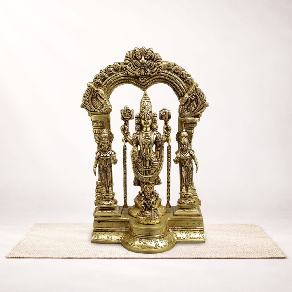 Balaji with Sridevi, Bhudevi and Garuda Brass Idol - 15.5 inches