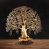 Handcrafted brass Tree of Life sculpture with intricate leaves and roots