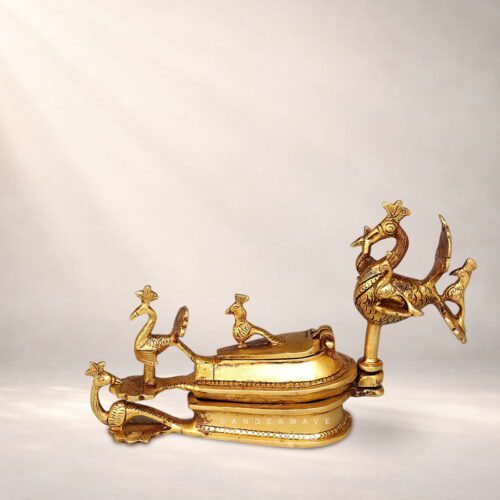 Vintage Brass Kumkum Holder with Peacock Motif | Traditional Sindoor Dabbi for Pooja & Gifting