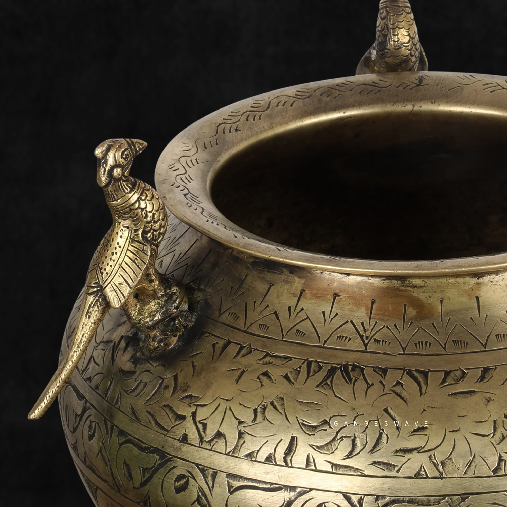 Premium Handcrafted Brass Planter with Engraved Peacock Handles | Vintage Indian Home Décor - Image 4
