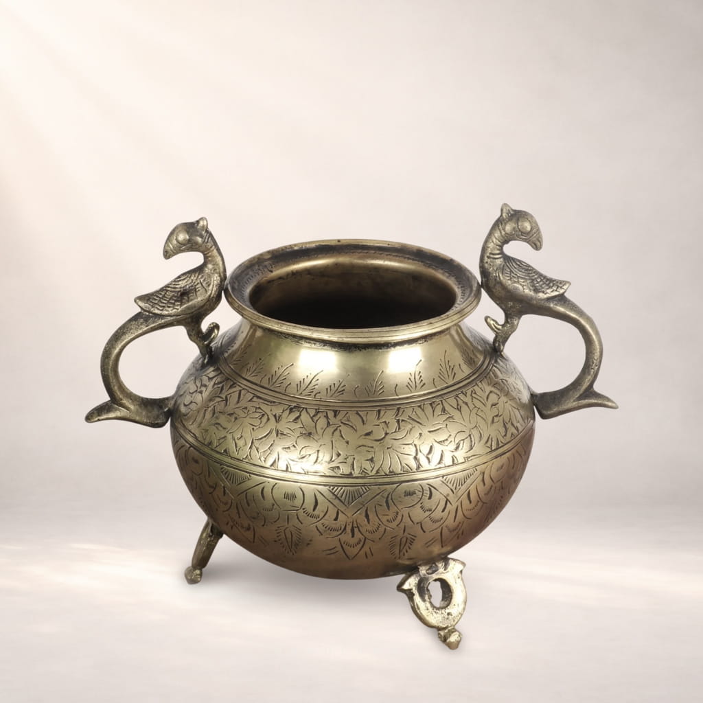 Vintage Brass Planter with Bird Handle - 6 inches - Image 3
