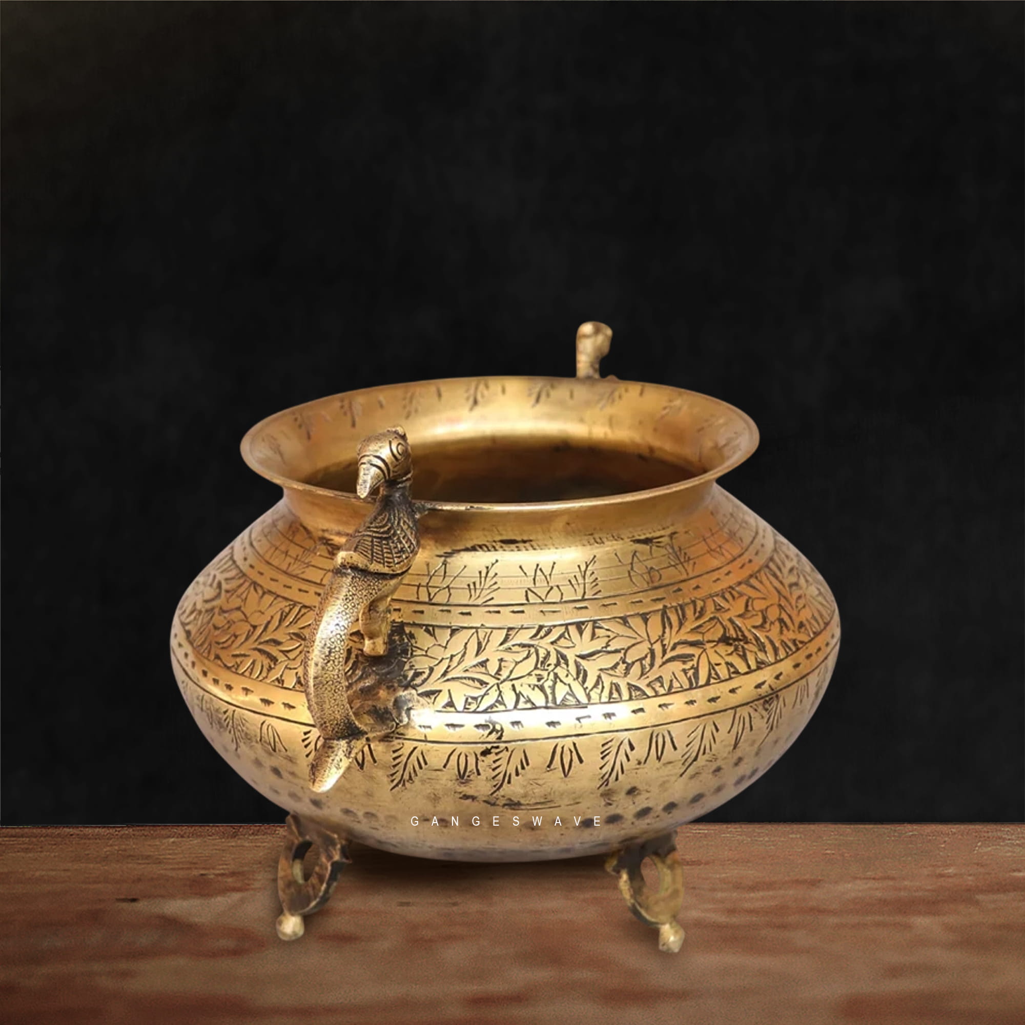Vintage Brass Planter with Peacock Handle - 6.5 inches - Image 5
