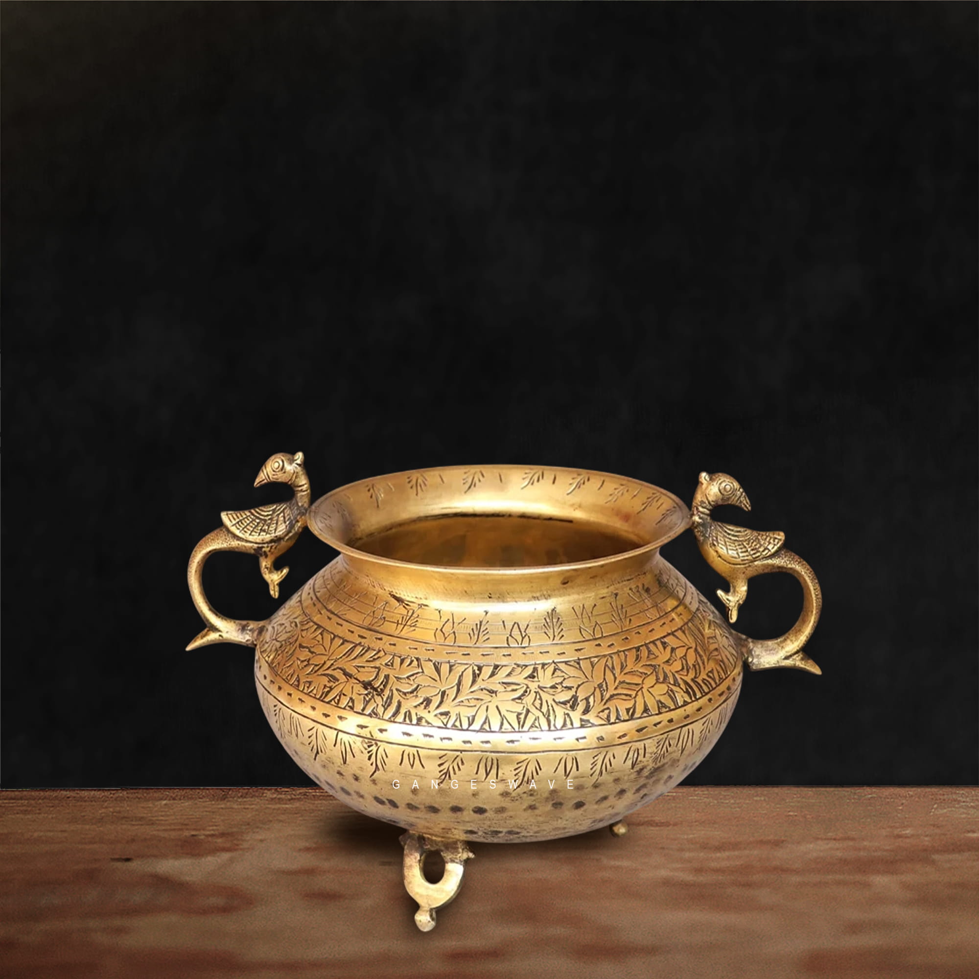 Vintage Brass Planter with Peacock Handle - 6.5 inches - Image 4