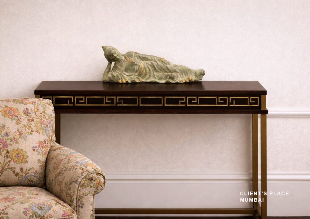 Handcrafted reclining Buddha statue in vintage brass finish for luxury home décor and meditation spaces