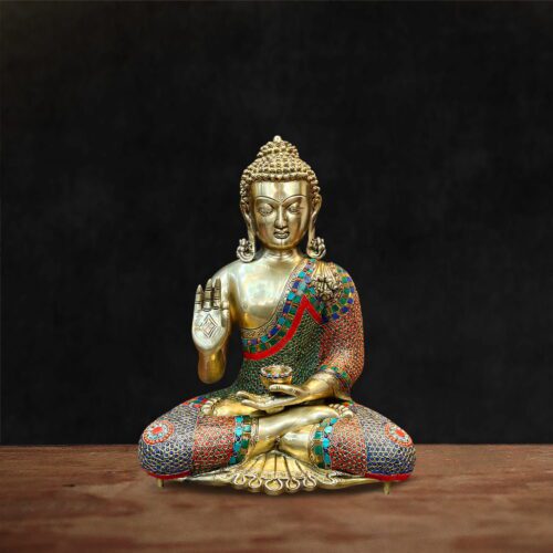 Blessing Buddha with Stone Inlay Work - 20 inches