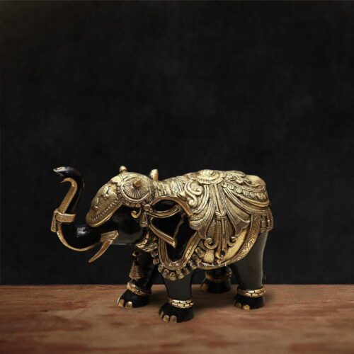 Black & Gold Brass Elephant Statue