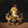 Ganesha Brass Murti with Stone Inlay Work - 14 inches