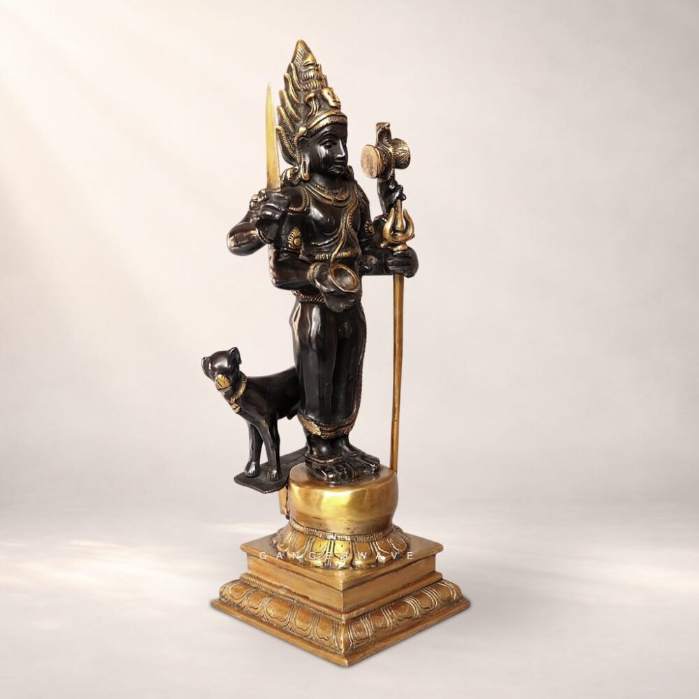 Handcrafted Kal Bhairav murti with trishul and dog vahana