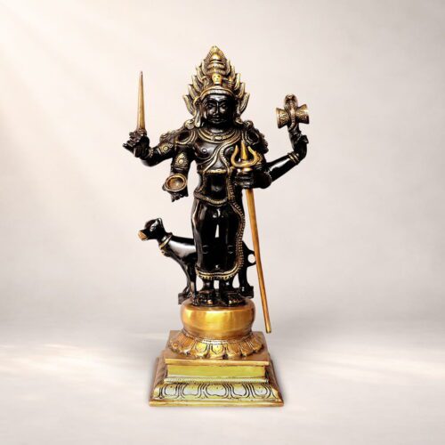 Brass Kal Bhairav statue with antique black and gold finish
