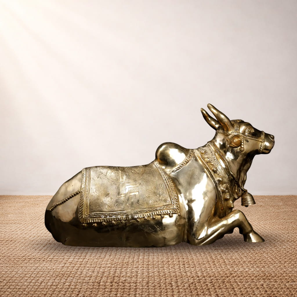 Big Brass Kamdhenu Statue – Handcrafted Sacred Cow for Home, Temple & Vastu - Image 3