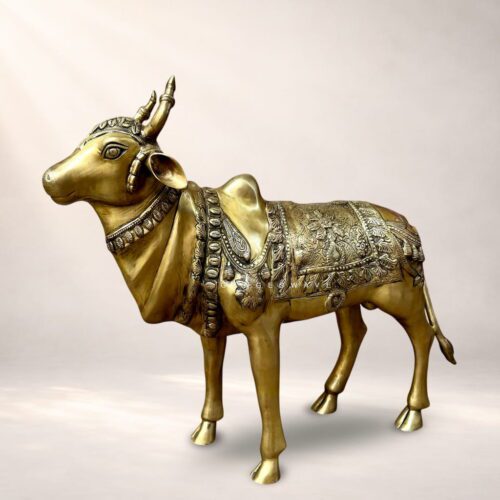 Large handcrafted brass Kamdhenu cow statue for home temple