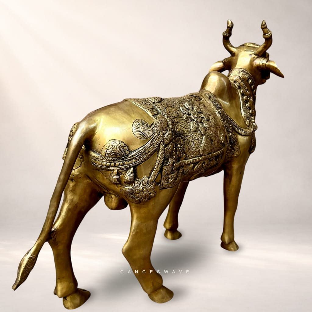 Large Handcrafted Brass Kamdhenu Cow Statue - Image 4
