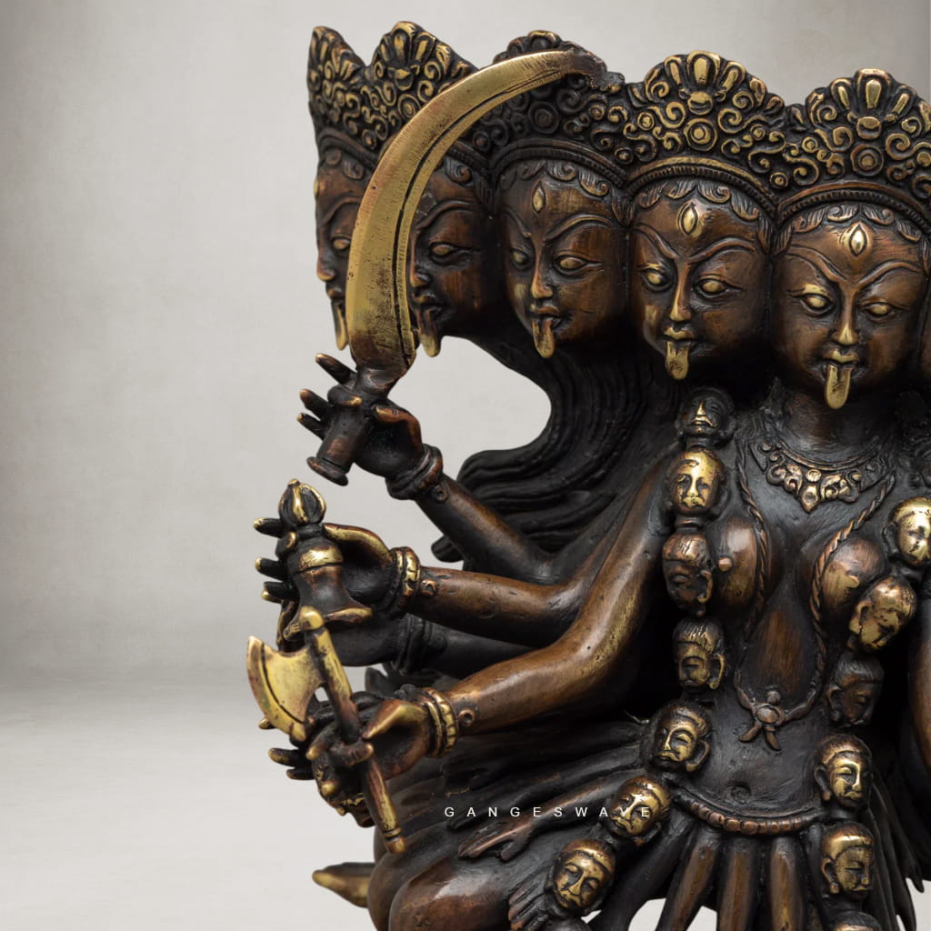 Nepali Mahakali Pure Copper Statue | Multi-Faced Tantric Goddess Murti - Image 5