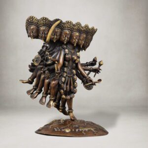Nepali Mahakali Pure Copper Statue | Multi-Faced Tantric Goddess Murti