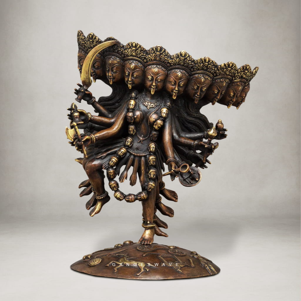 Nepali Mahakali Pure Copper Statue | Multi-Faced Tantric Goddess Murti - Image 3