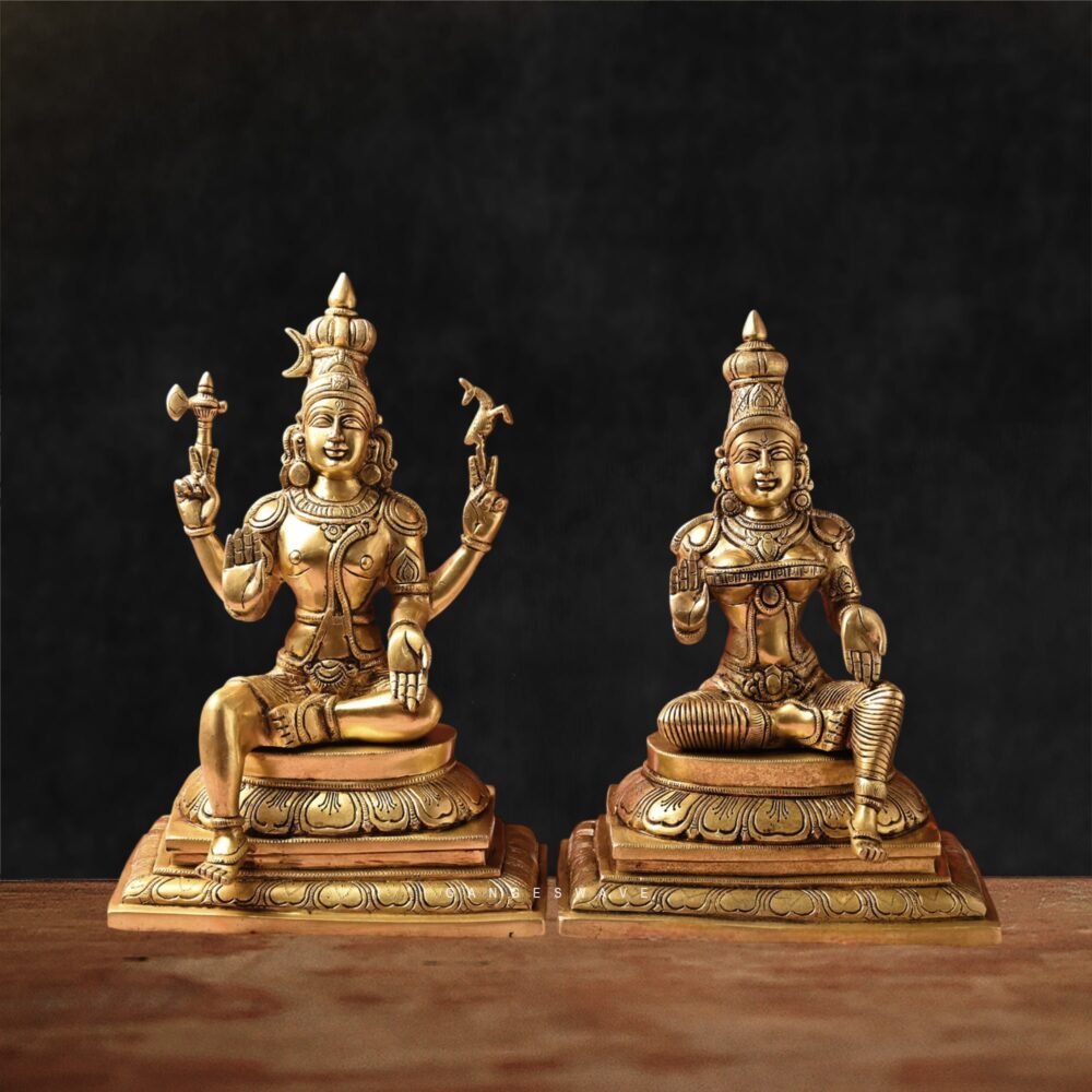 Handcrafted brass Shiva Parvati statue with antique gold finish