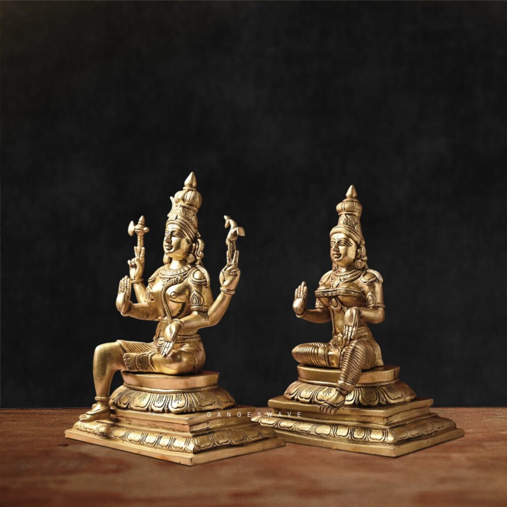 Divine brass Shiva and Parvati seated idol for home temple