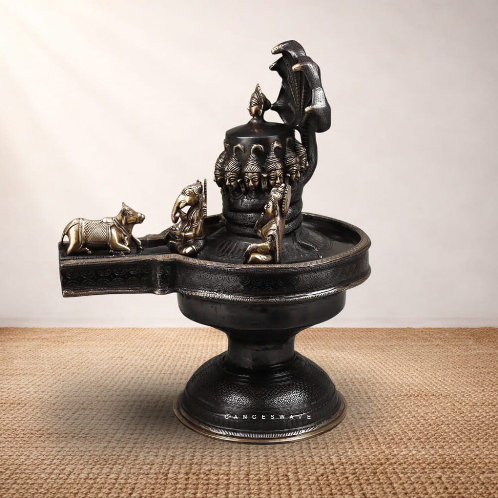 Handcrafted brass Shivling with Gauri Ganesh Kartikey for home temple