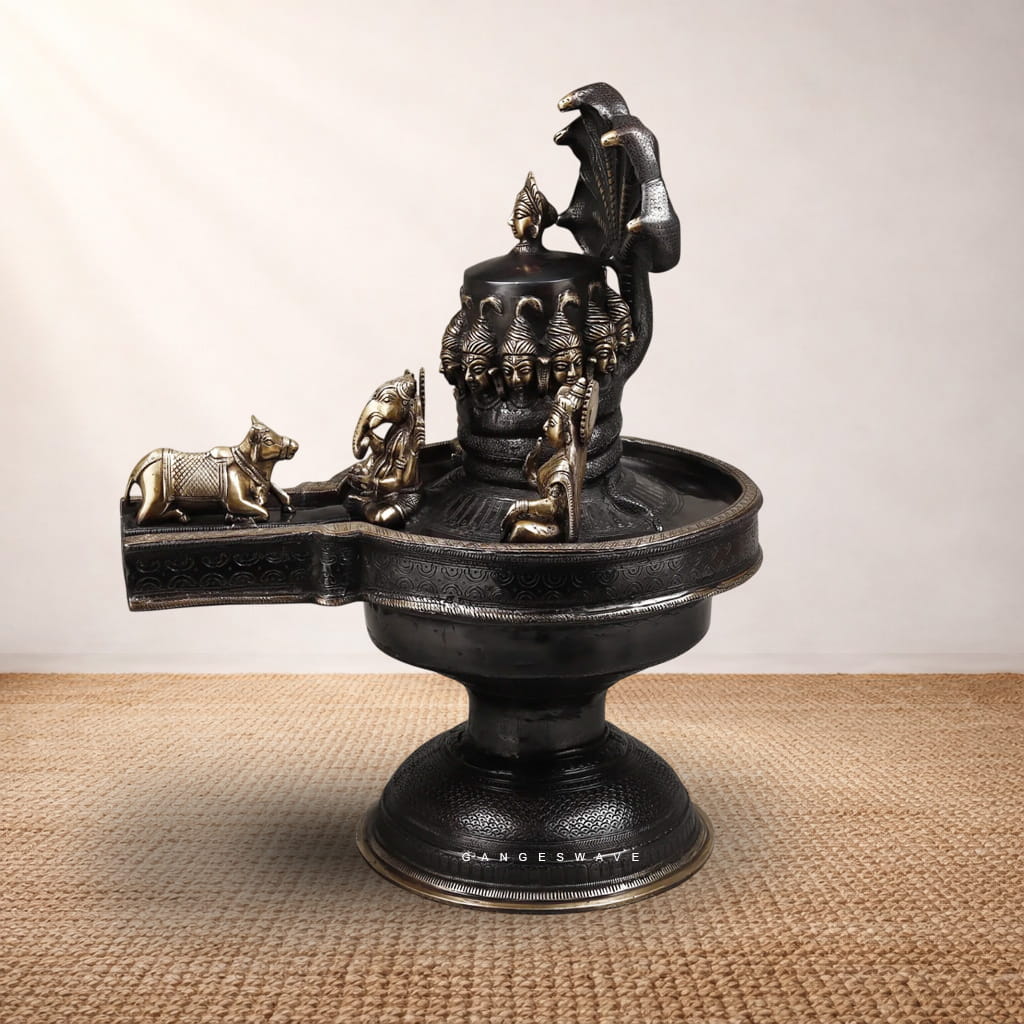 Handcrafted brass Shivling with Gauri Ganesh Kartikey for home temple