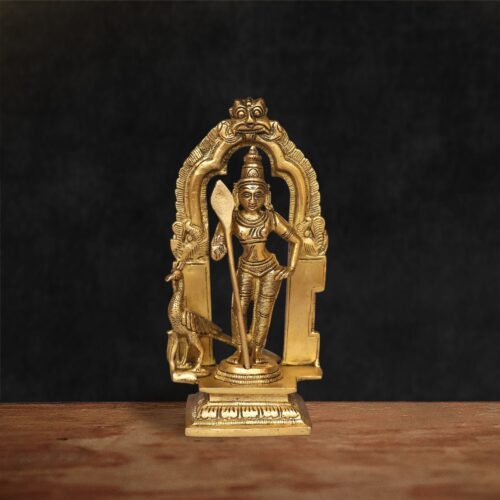 Brass Murugan (Skanda) Idol with Peacock - 7 inches