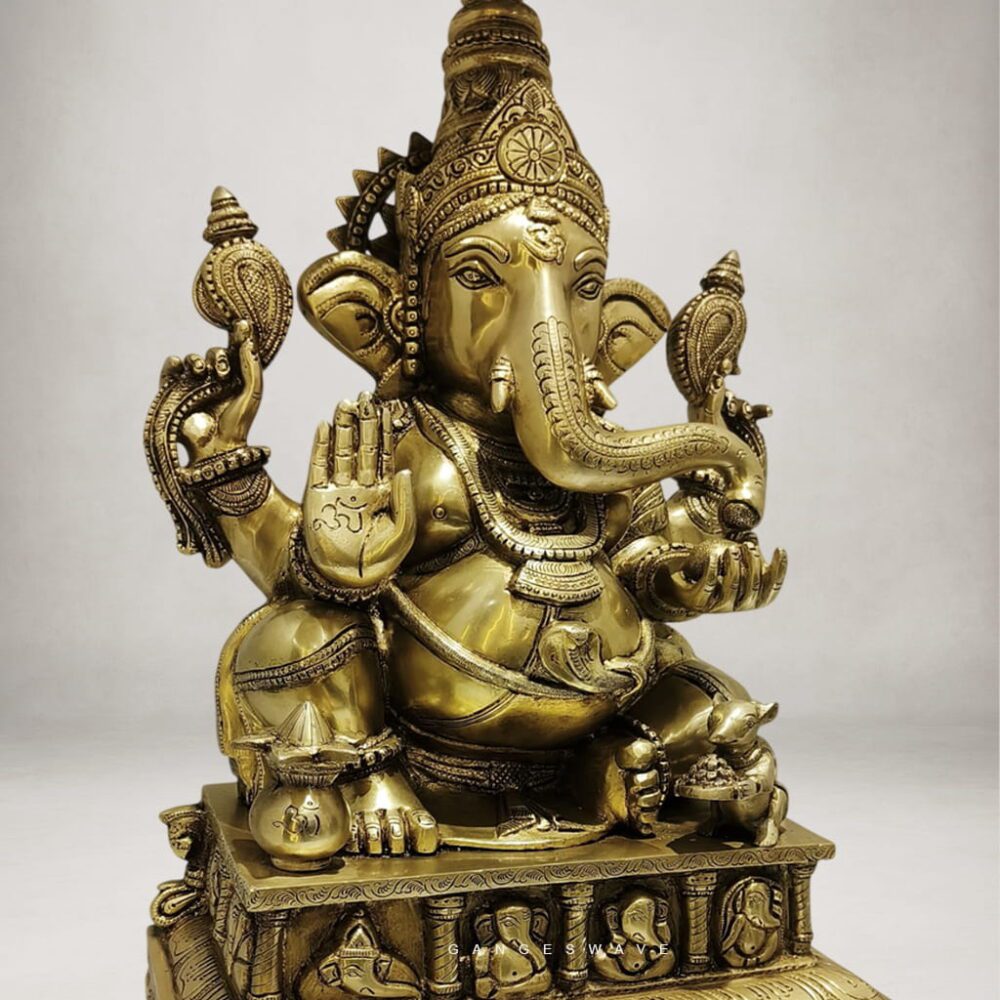 Large brass Ganesha statue for pooja room and luxury spiritual decor