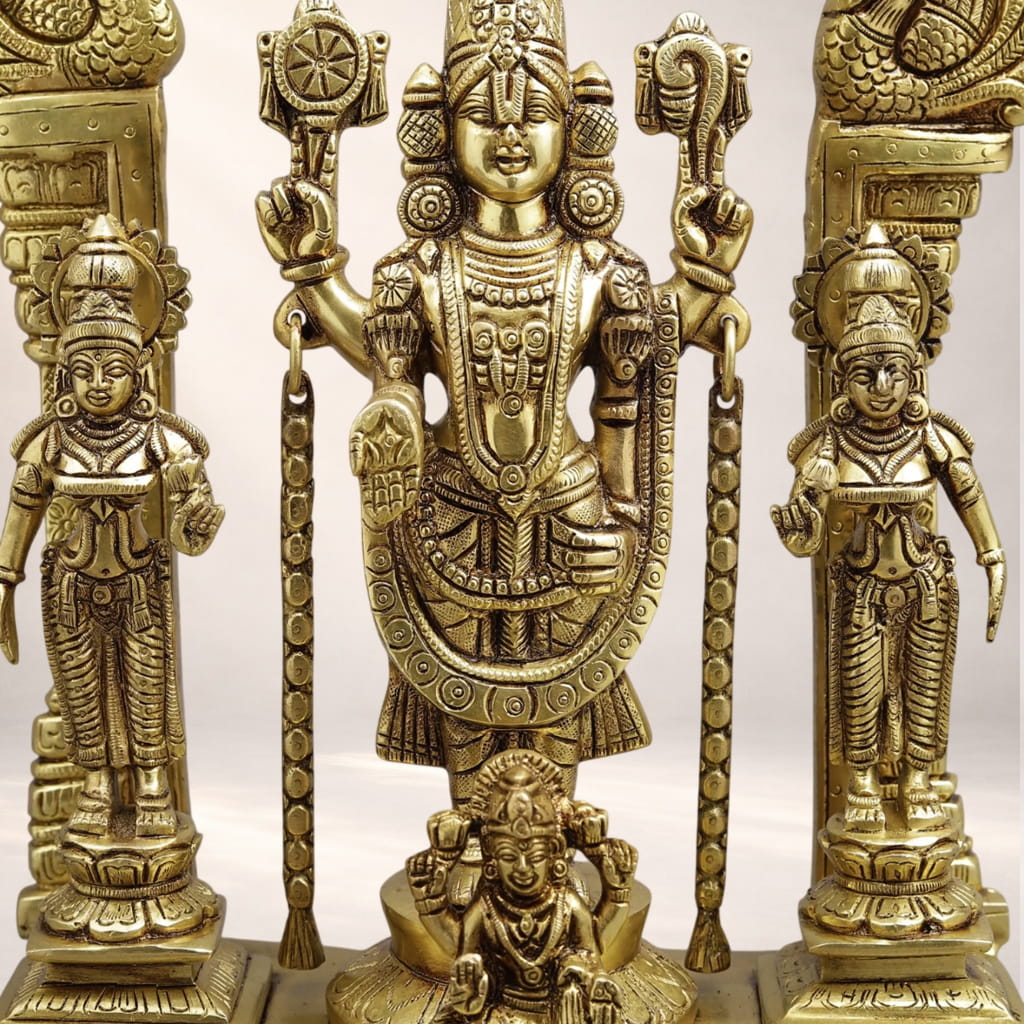 Balaji with Sridevi, Bhudevi and Garuda Brass Idol - 15.5 inches - Image 6