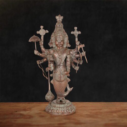 Vishnu Dashavatar Brass Statue in Vintage Finish - 25 inches