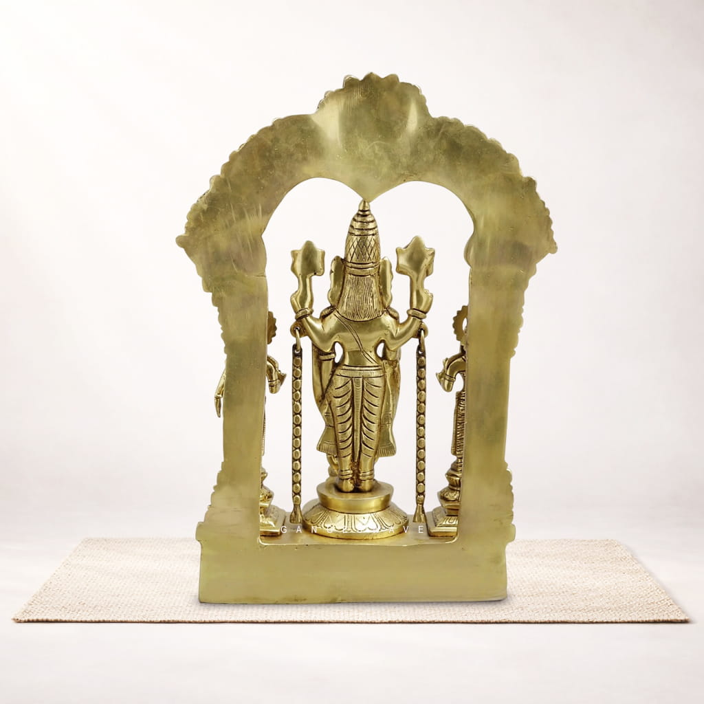 Balaji with Sridevi, Bhudevi and Garuda Brass Idol - 15.5 inches - Image 7