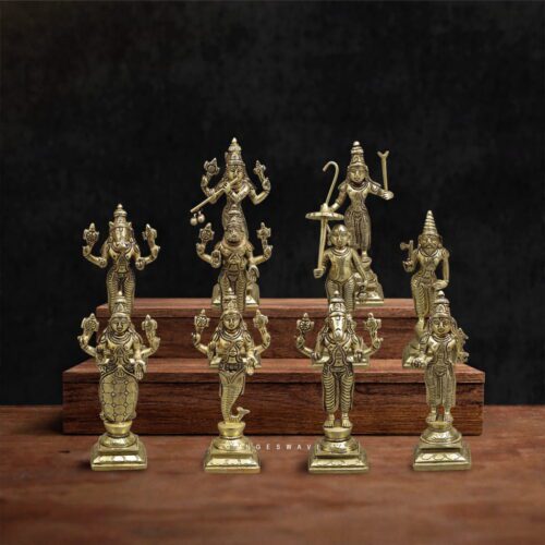 handcrafted Vishnu Dashavatar brass idols for home temple, authentic Dashavatara brass statues India, premium Hindu pooja idols brass