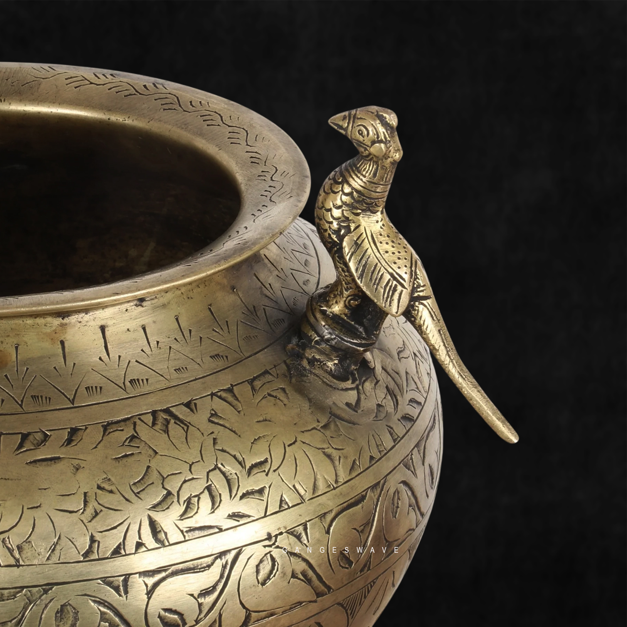 Premium Handcrafted Brass Planter with Engraved Peacock Handles | Vintage Indian Home Décor - Image 5