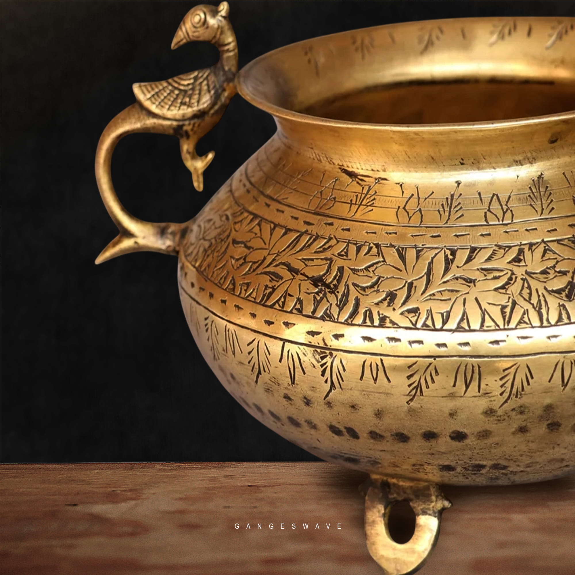 Vintage Brass Planter with Peacock Handle - 6.5 inches - Image 2