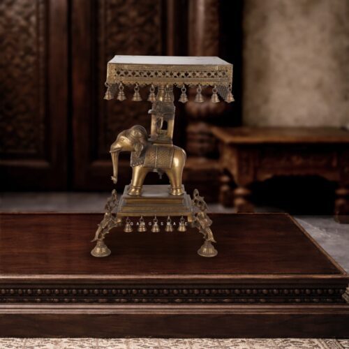 Handcrafted Brass Elephant Vintage Finished Side Table with Bells - 23 inches