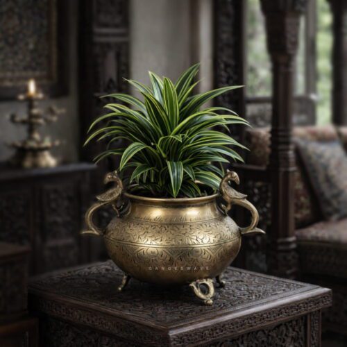 Vintage Brass Planter with Bird Handle - 6 inches