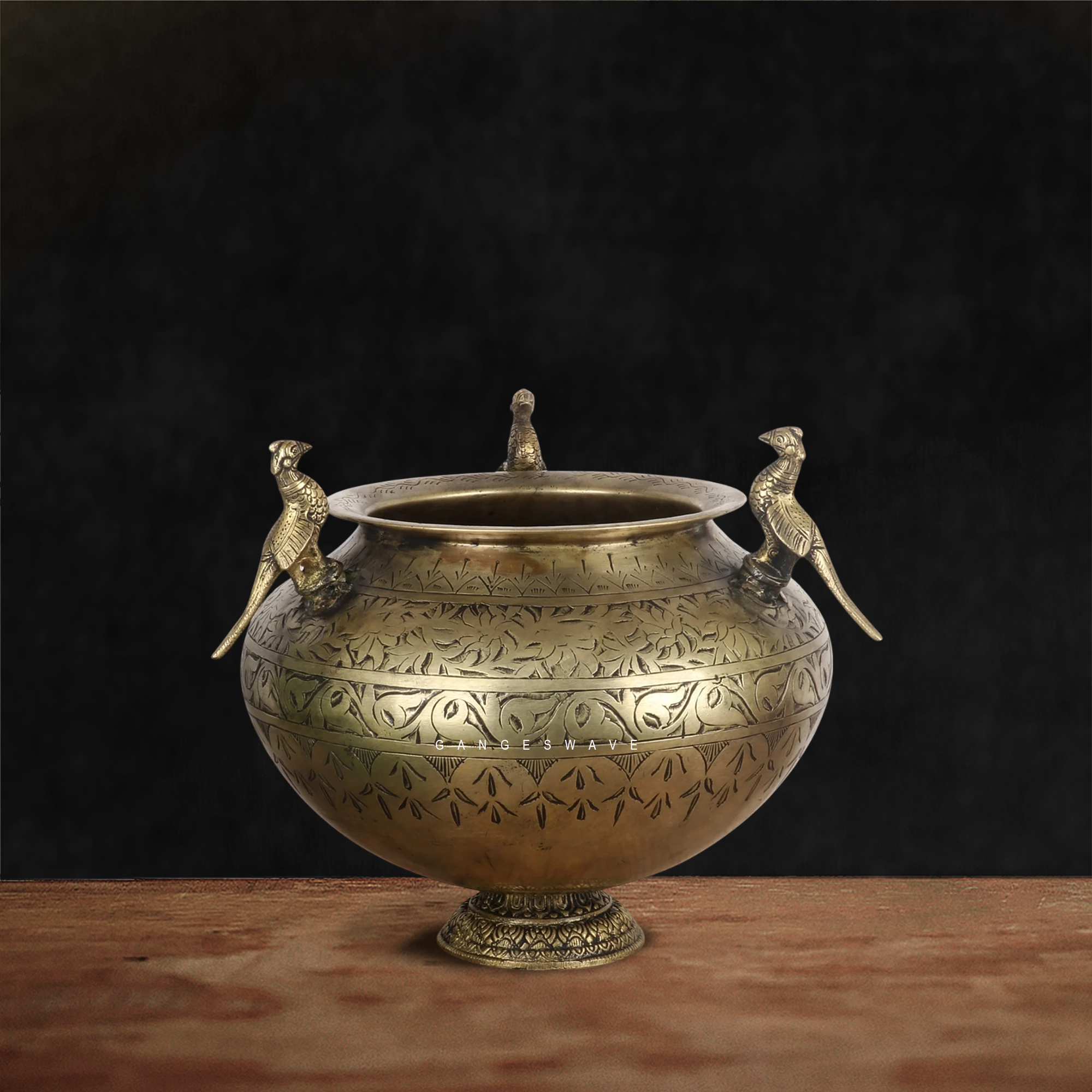 Premium Handcrafted Brass Planter with Engraved Peacock Handles | Vintage Indian Home Décor - Image 3