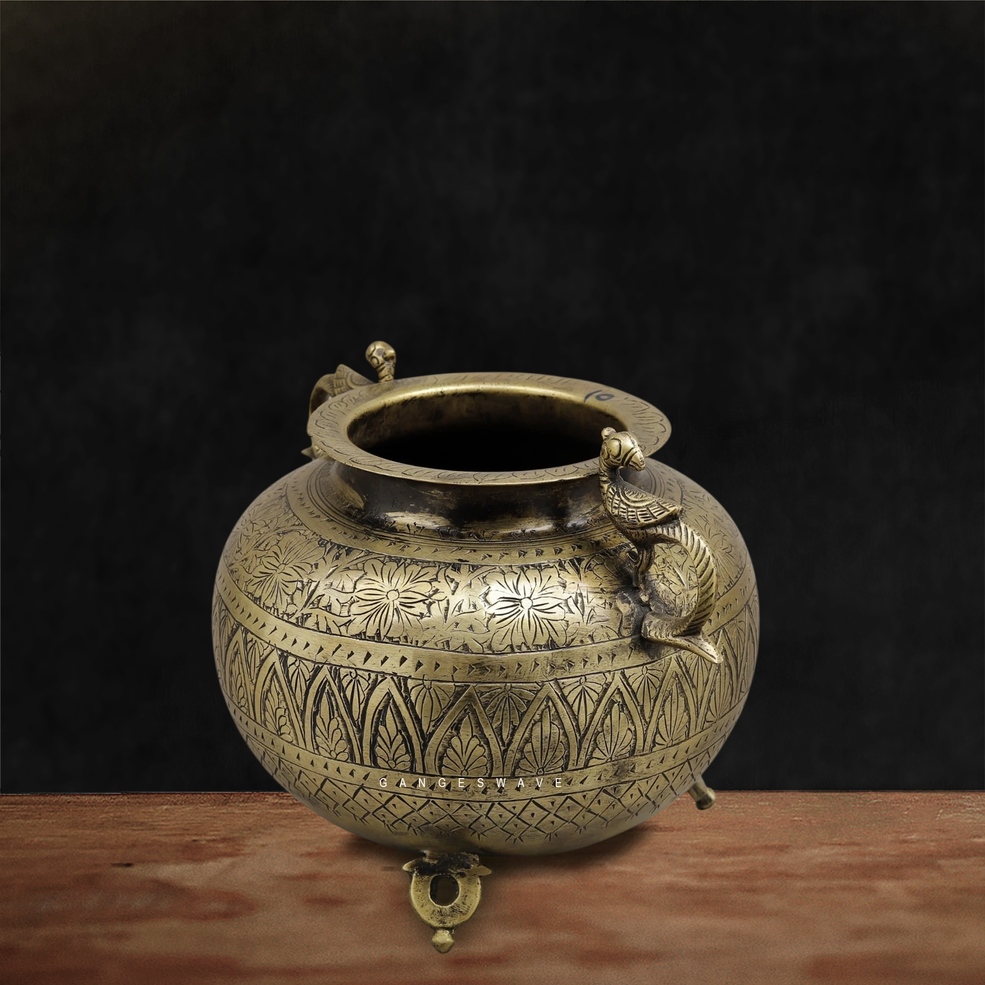 Vintage Brass Planter with Bird Handle - 8.5 inches - Image 2