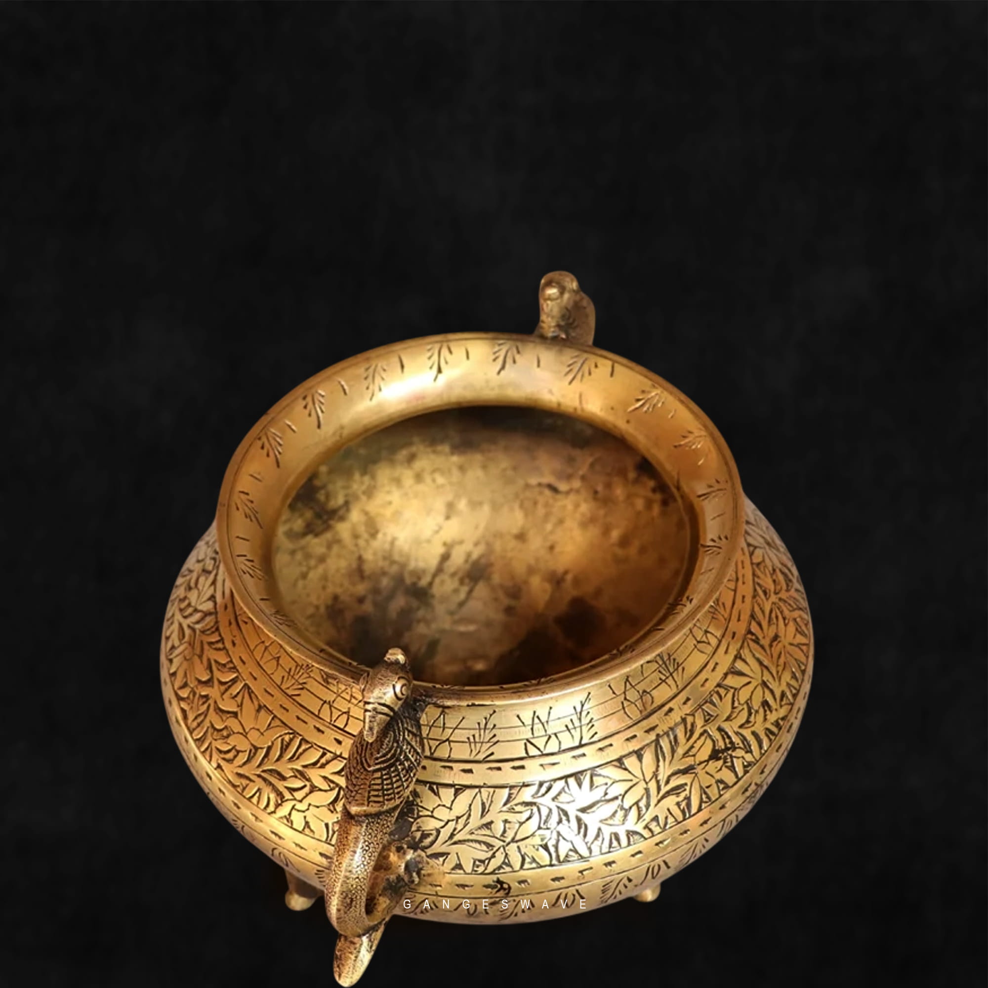 Vintage Brass Planter with Peacock Handle - 6.5 inches - Image 3