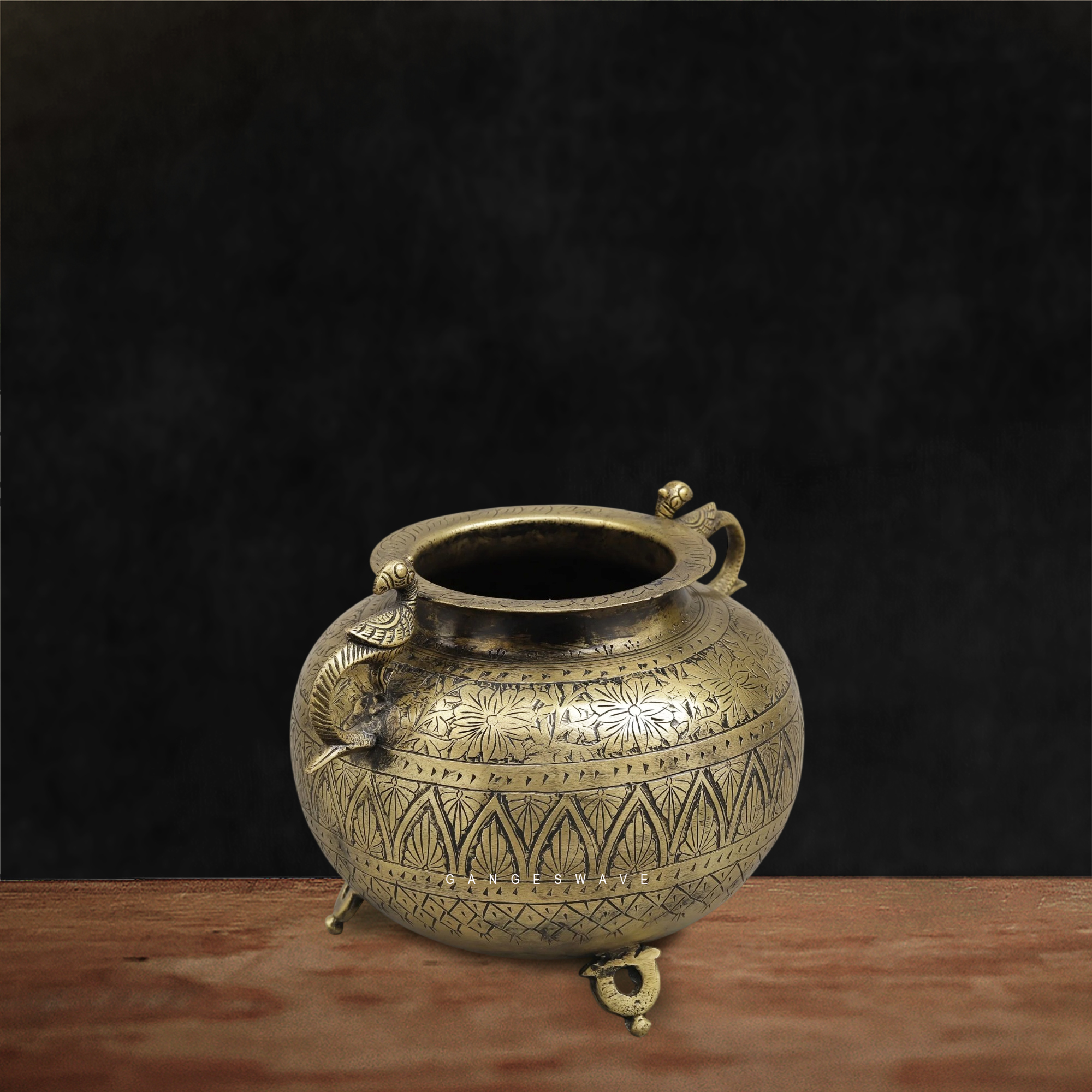 Vintage Brass Planter with Bird Handle - 8.5 inches - Image 3