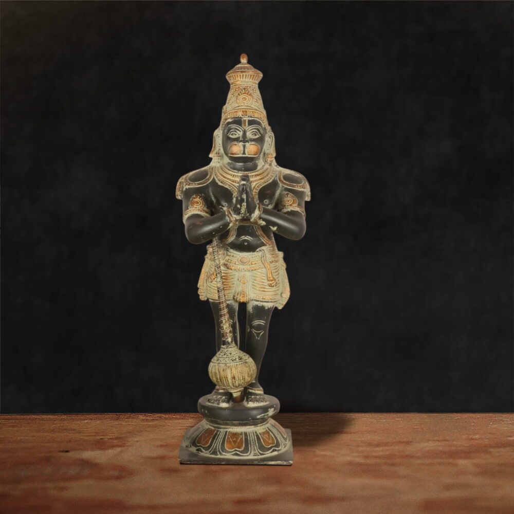 Vintage finish brass Hanuman Ji statue handcrafted standing idol for home temple and spiritual decor