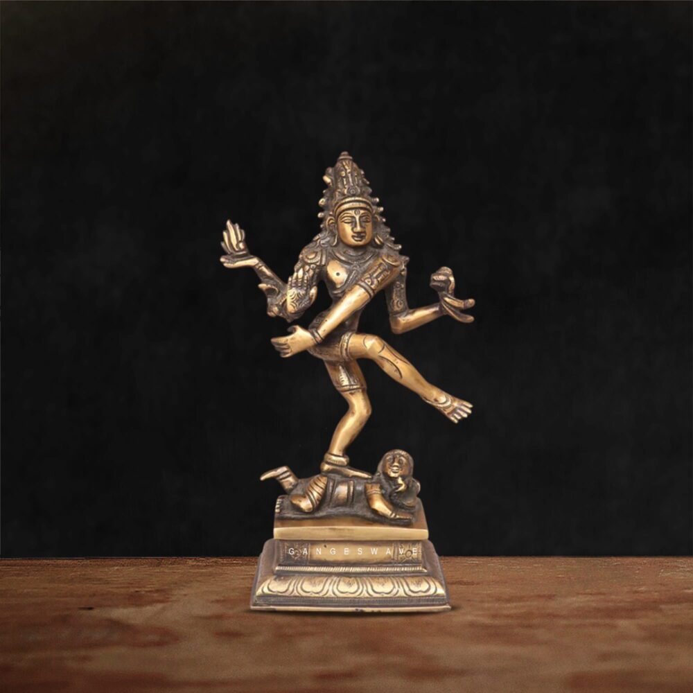 Handcrafted Nataraja brass idol with antique gold finish