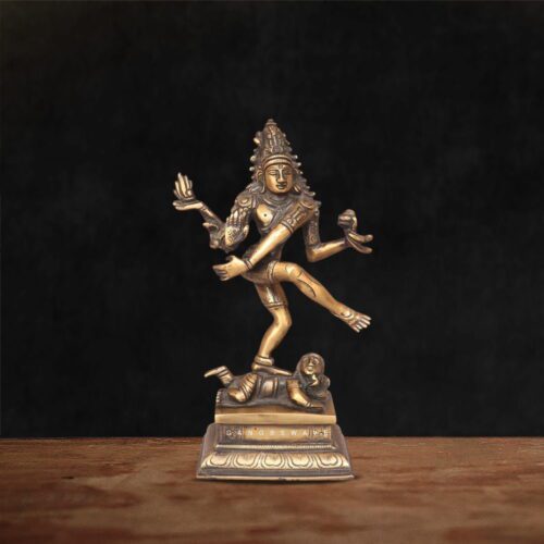 Handcrafted Nataraja brass idol with antique gold finish