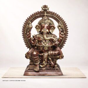 Large Antique Copper Gold Patina Brass Ganesh Statue
