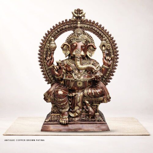 Large Antique Copper Gold Patina Brass Ganesh Statue