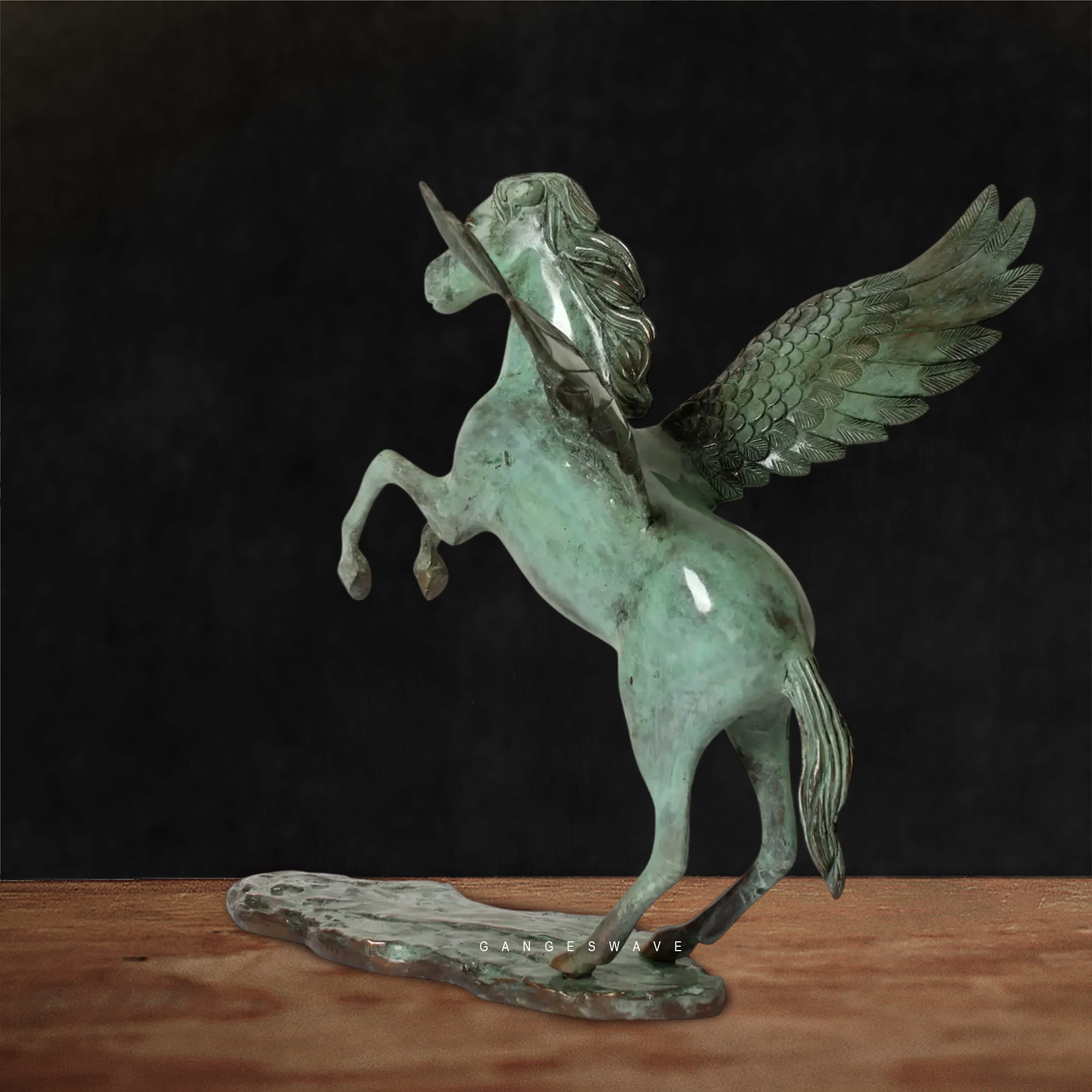 Vintage Winged Horse Brass Sculpture | Handcrafted Antique Finish Décor Artifact - Image 3