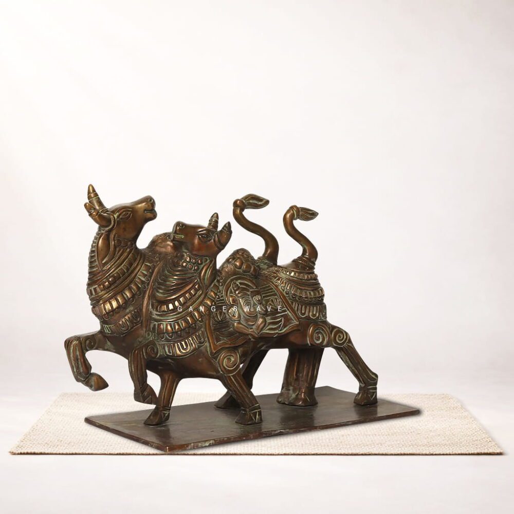 Artistic brass Nandi sculpture handcrafted by Indian artisans
