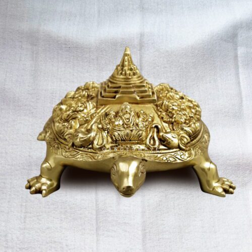 Vastu Shastra brass turtle with Lakshmi carvings for prosperity