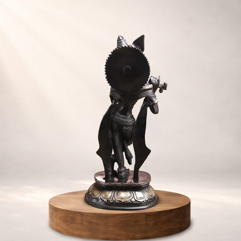 Black Antique Finish Lord Krishna Brass Murti - 11 inches - Image 8